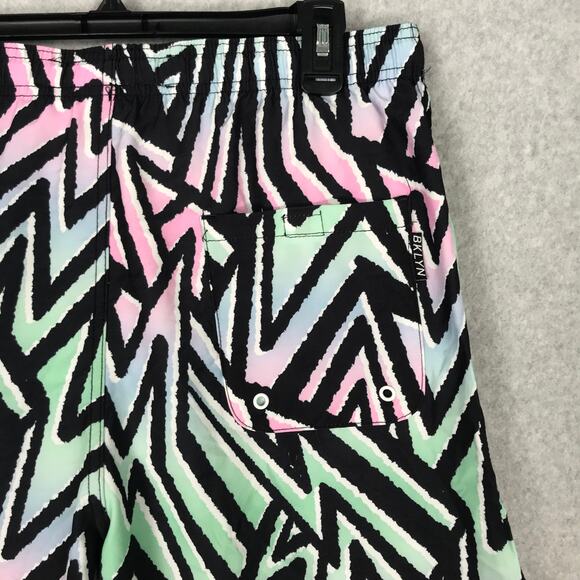 90s Brooklyn Cloth Swim Trunks Medium Volley Surf Board Neon Zig Zag 6.5 Inseam - Picture 9 of 11